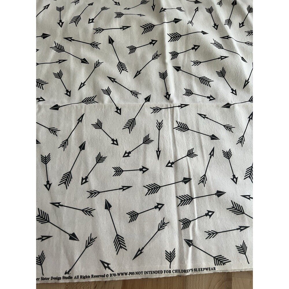 Brother Sister Design Flannel Cotton Fabric Blk White Graphic Print Arrows 2+ Yd